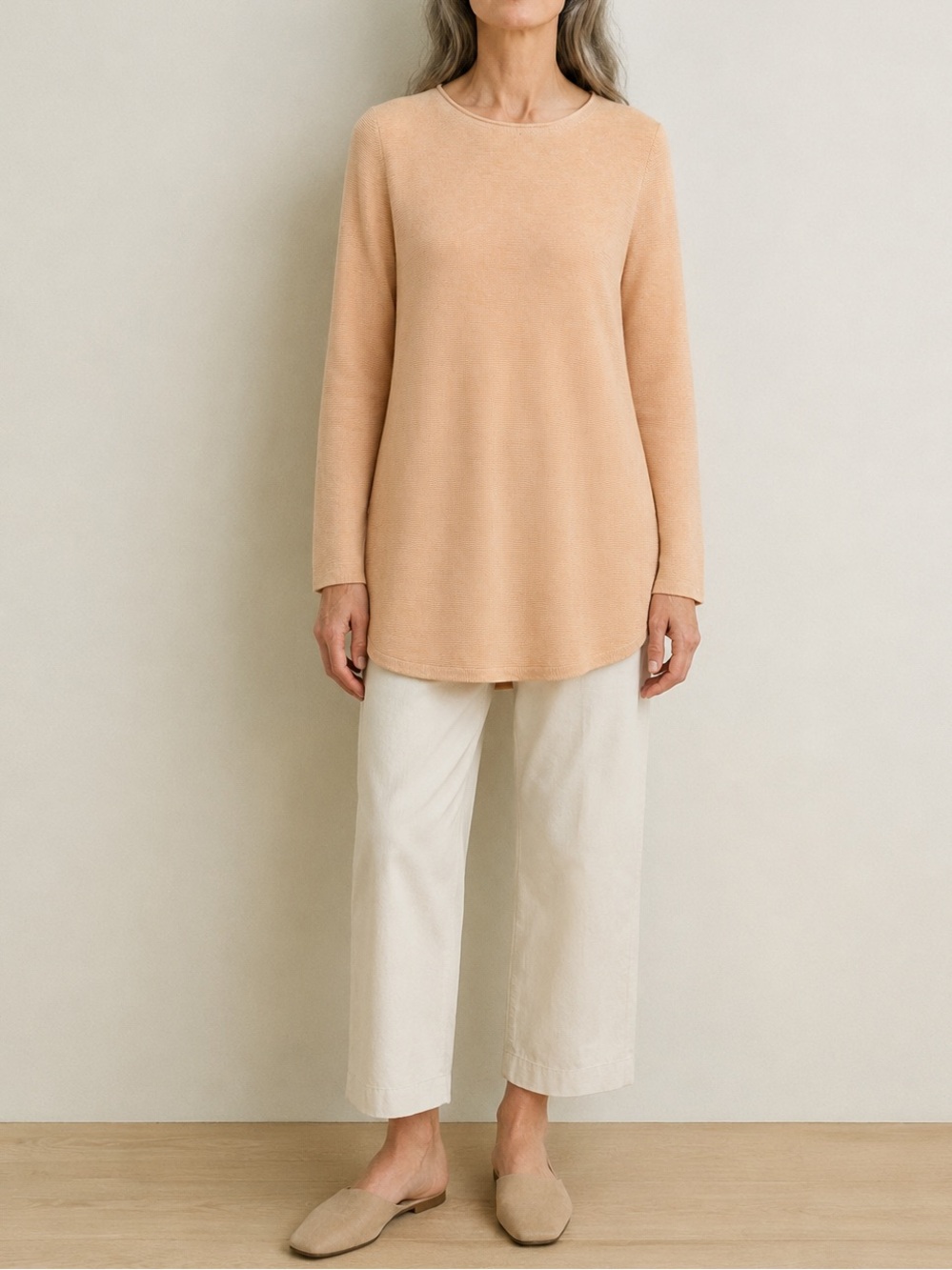 Eileen Fisher XXS Organic Cotton Knit Tunic Sweater Blush Peach Relaxed Fit EUC